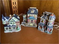 3 light up Christmas shop Village houses 9"h