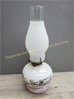 Oil Lamp / Milk Glass w Farm Scene