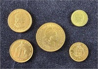 5 CENTRAL AND SOUTH AMERICAN GOLD COINS