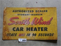 Metal Stewart-Warner South Wind Car Heater Sign