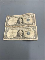 2 One Dollar Silver Certificate Bills