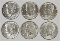 Six 1964 Kennedy Silver Half Dollars XF/Better