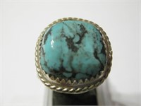 Southwest SS Turquoise Ring - Hallmarked