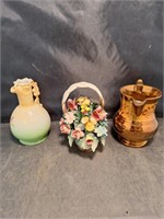 Flower Basket Figure, Cruet, And Creamer