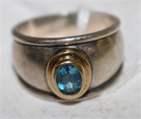 STERLING & 18K RING SET WITH BLUE SAPPHIRE SIZE,