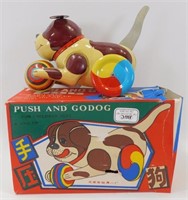 Vintage in Original Box Tin "Push & Go Dog";