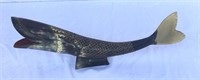 Hand carved horn fish sculpture 18" x 7"