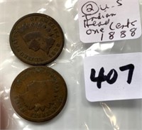 2 U.S. 1888 Indian Head One Cent Coins
