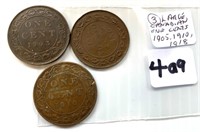 3 Lg. Canadian One Cent Coins(1905,1910,1918)
