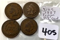 4 U.S. 1887 Indian Head One Cent Coins