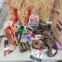 Jackstands, trouble light, various tools, etc