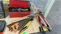 Tool Box w/ Tools, Saws, Umbrella, Ice Brush