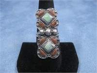 SS SW Turq Coral Ring Hallmarked