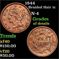 1844 Braided Hair 1c Grades xf details