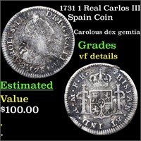 1731 1 Real Carlos III Spain Coin Grades vf detail