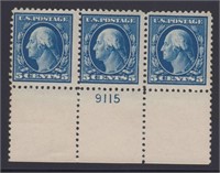 US Stamps #504 Mint NH Plate Number Strip of 3 per