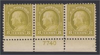 US Stamps #508 Mint NH Plate Number Strip of 3 per