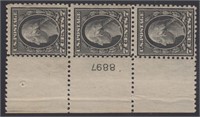 US Stamps #507 Mint NH Plate Number Strip of 3 per