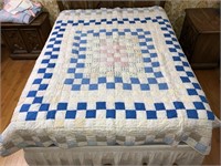 Handmade Quilt #54 Staggered Block Blue Squares