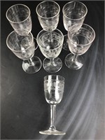 (7) Antique Etched Glass Sherry Glasses
