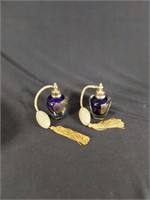 2 Vintage Cobalt Blue/Metalic Gold Glass