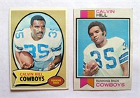 2 Calvin Hill Topps Cards 1970 Red Ink & 1973