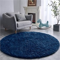 Navy Blue Round Rug Ultra-Soft Modern 7x7 Feet