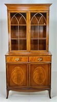 Mahogany 2 part secretary, crown mold over two