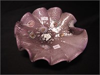 9" Murano cased mauve and silver ruffled ashtray