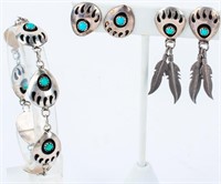 Jewelry Sterling Bear Paw Bracelet & Earrings