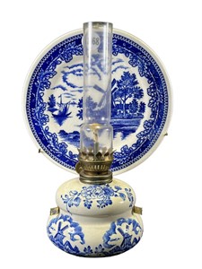 Small  Blue & White Porcelain Oil Lamp