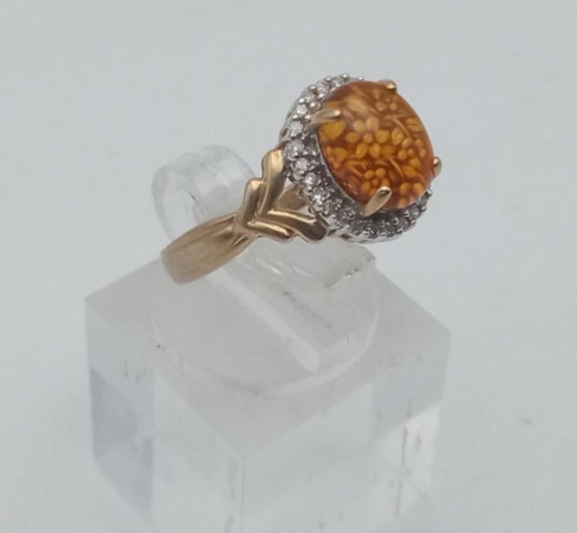 10K Yellow Gold Amber Diamond Ring