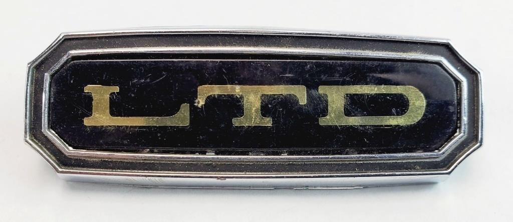 VINTAGE FORD LTD VEHICLE, CAR BADGE, EMBLEM, LOGO