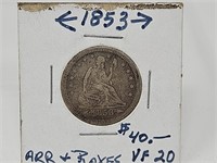 1853 ARROWS& RAYS SEATED LIBERTY QUARTES