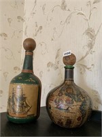 2 LEATHER WRAPPED DECANTERS GOLDEN CROWN E R