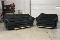 MICROSUEDE COUCH AND LOVESEAT SET, DARK GREEN