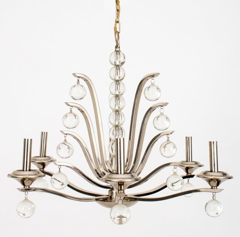 Art Deco Style Chrome & Glass Six-Light Chandelier