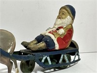 Vintage Tin Litho Celluloid Wind up Santa Sleigh