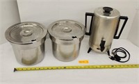 2 catering pots and electric coffee pot with cord