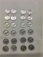 24x 1942/1943 Silver Mercury Dimes