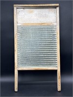 ANTIQUE WOOD FRAME RIBBED GLASS WASHBOARD