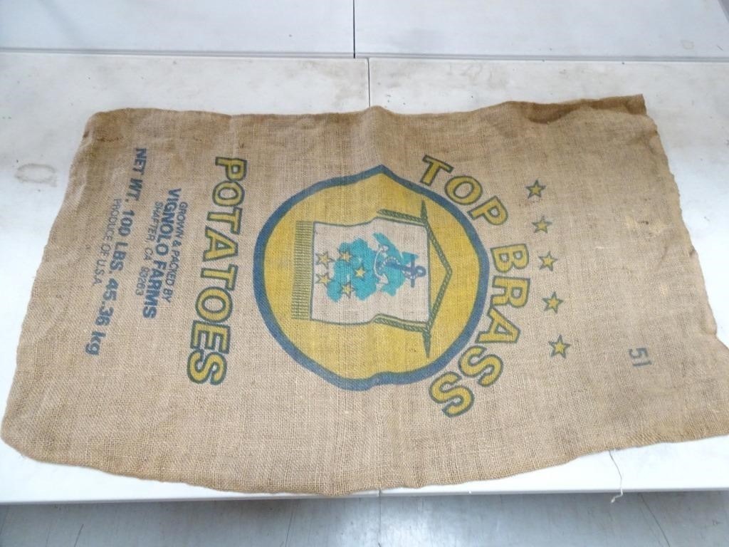 Vintage Top Brass 100lbs Potatoes Burlap Sack