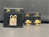 Jane Casini elephant earrings & brooch