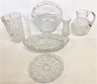 Lot: 7 Pcs.: Asst. Cut Glass Basket, etc.