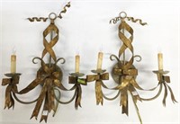 Pr. of Tole Ribbon-Style Electric Wall Sconces.