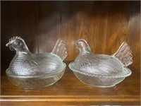 Pair of Clear Glass Nesting Hens