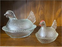 2 Clear Glass Nesting Hens