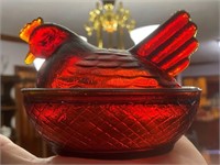 Ruby Red Glass Nesting Hen