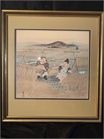 Signed Vintage Japanese Rice Harvest Print