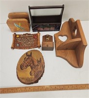 Small Wooden Heart Shelf, Wooden Horse Plaque,